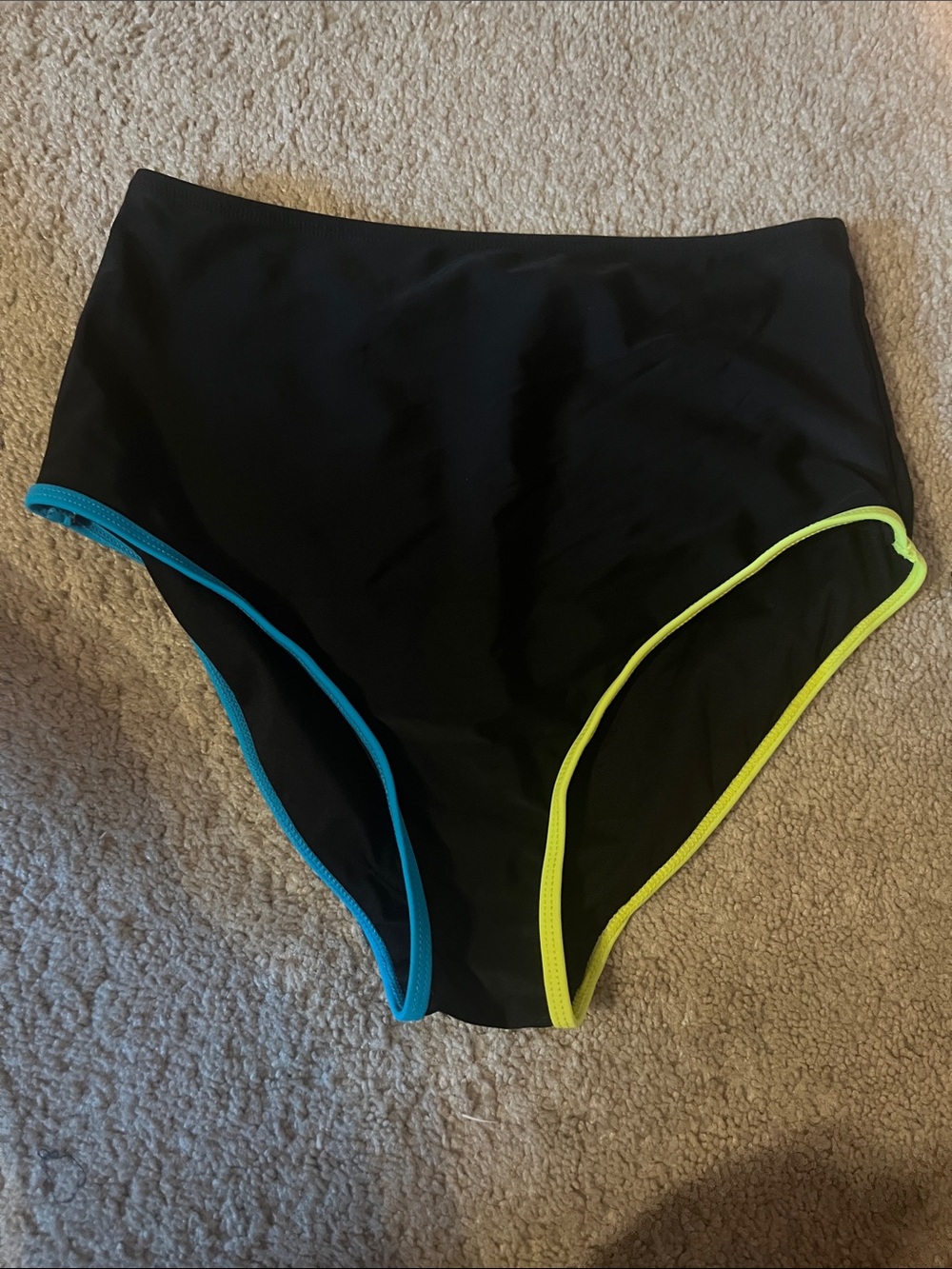 Black Women's Two-Piece Bikini Set with Neon Trim one top and two bottoms, NWOT - Picture 6 of 7